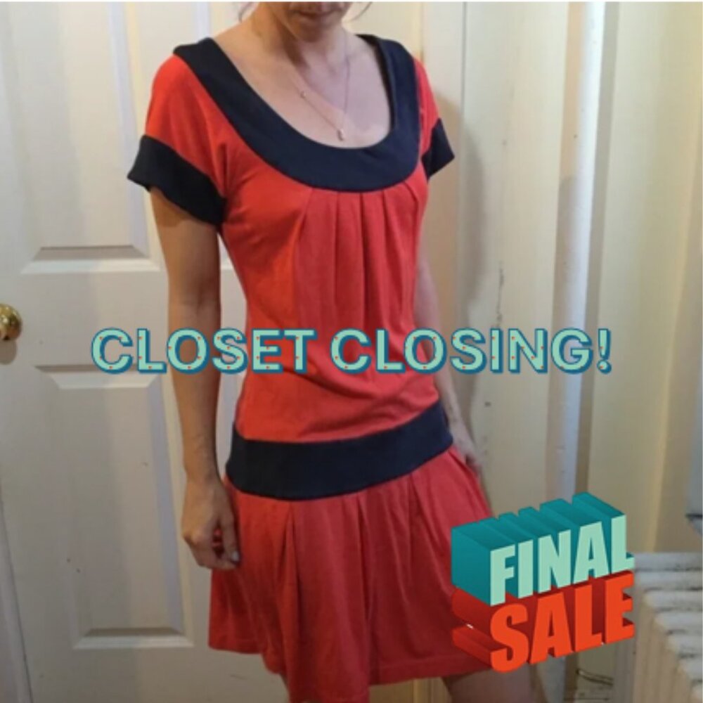 DVF "Coso" Orange Navy Silk Pleated Dress